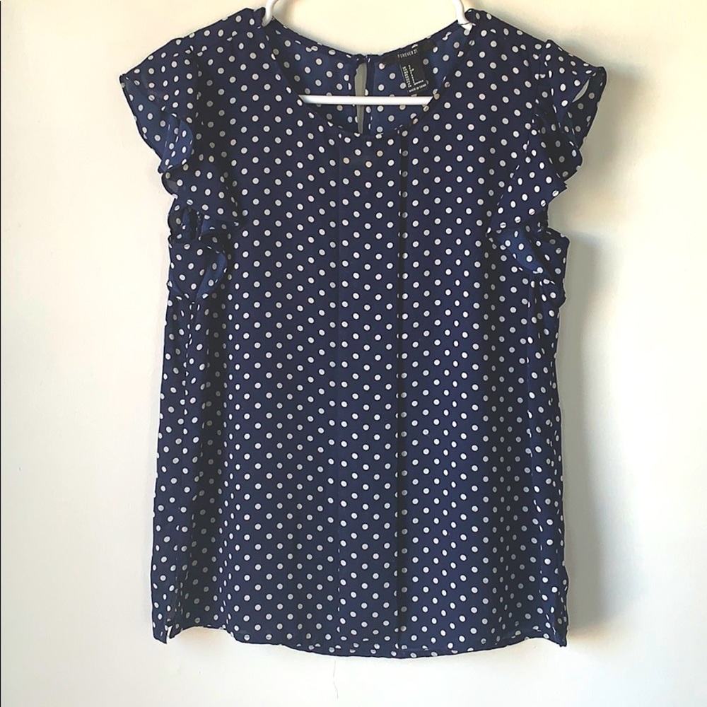 Forever 21 Navy Blue Polka Dot Blouse